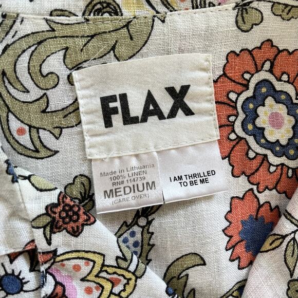 FLAX Women Medium 100 % linen Paisley Long Sleeves Button Down Shirt - Picture 9 of 12